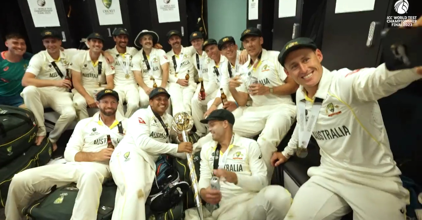 INSIDE THE AUSTRALIA DRESSING ROOM CELEBRATION AFTER THEIR WTC23 FINAL VICTORY